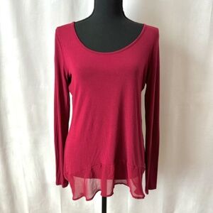 WHBM Scoop Neck Long Sleeve Top Wine Size M